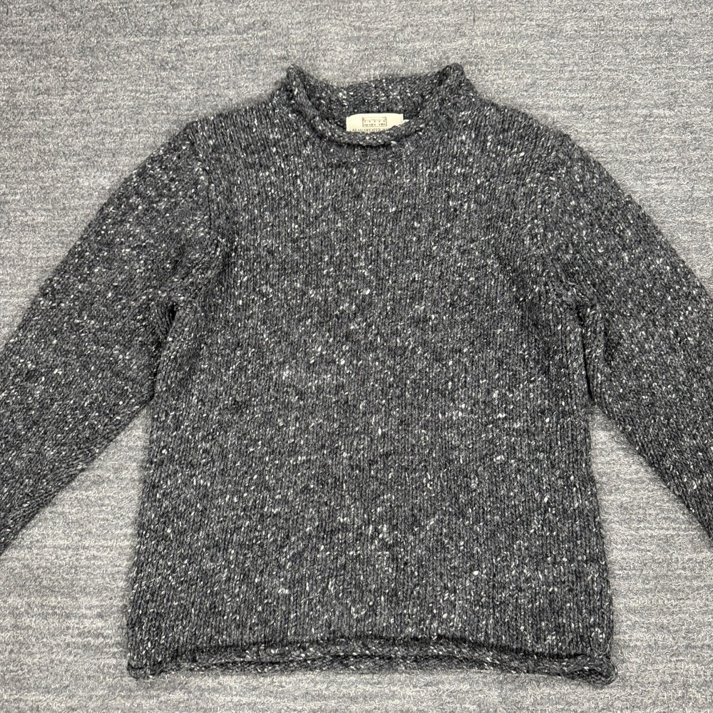 Aran Sweater Market Sweater Large Gray Speckled Roll Neck Wool Irish Fisherman